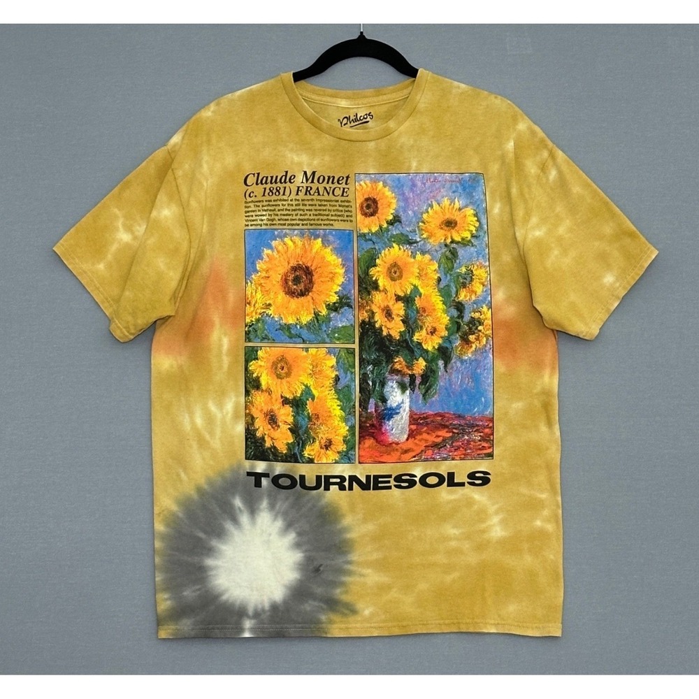 Philcos Claude Monet Tournesols Sunflower Art Tie Dye T-Shirt Yellow Mens Medium